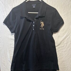 u.s. polo assn. Big Pony black gold lettering uspa short sleeve polo size Large